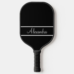 Minimal Monogram Name Black and White Pickleball Paddle