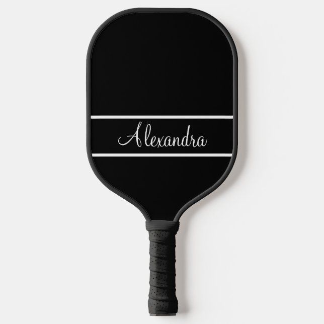 Minimal Monogram Name Black and  White  Pickleball Paddle (Front)