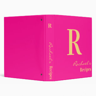 Minimal Monogram Name Modern Hot Pink Recipe 3 Ring Binder