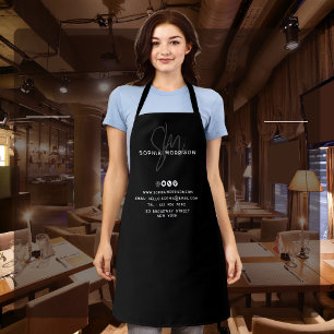Minimal Monogram Natural Look Black Business Apron