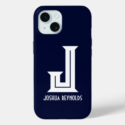 Minimal Monogram Navy Blue  iPhone 15 Case