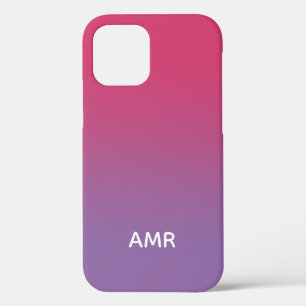 Minimal Monogram Raspberry Pink to Purple Gradient iPhone 12 Case