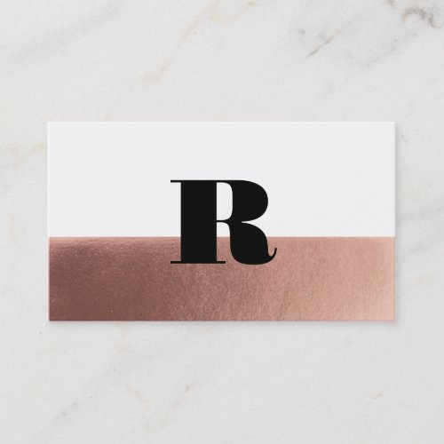 Minimal Monogram Rose Gold Black Business Card