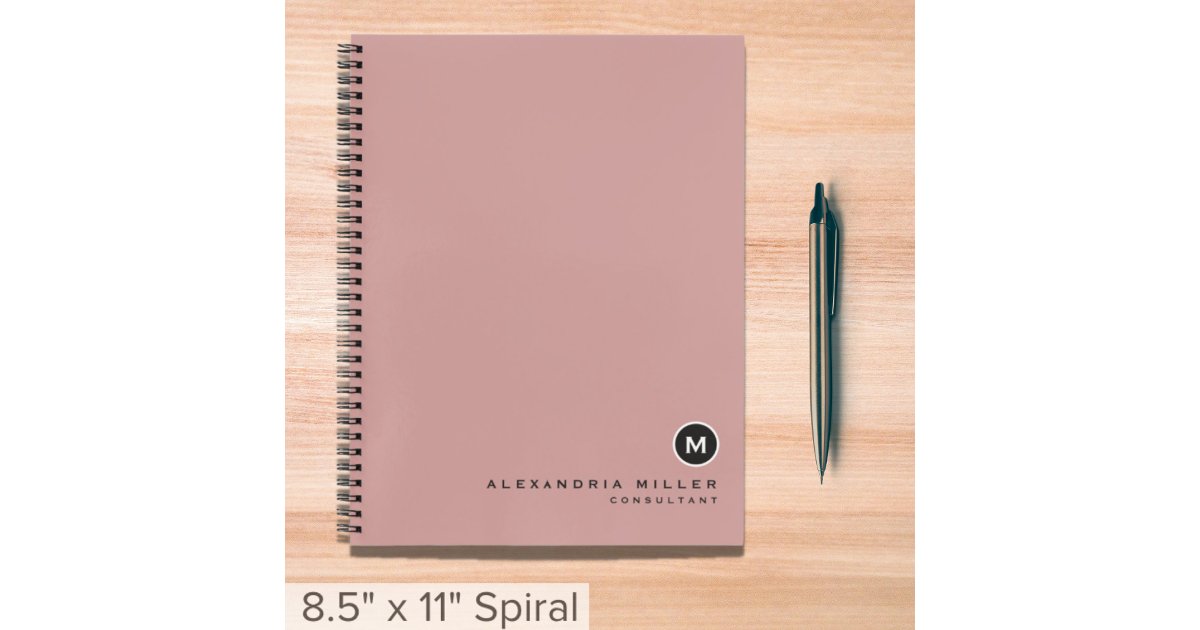 Notebook Pink Roses Minimal Monogram Rose Pink Notebook | Zazzle