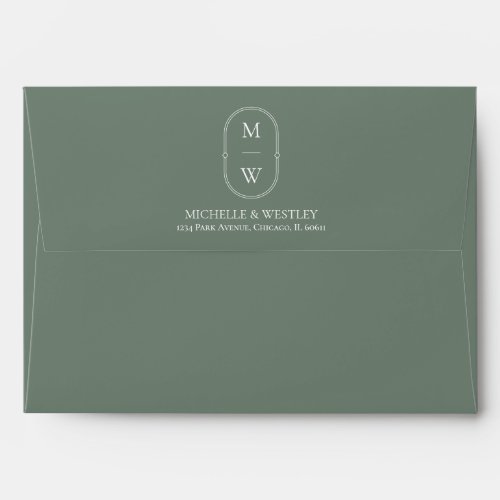 Minimal Monogram Sage Green Wedding Return Address Envelope