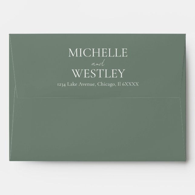 Minimal Monogram Sage Green Wedding Return Address Envelope (Back (Top Flap))
