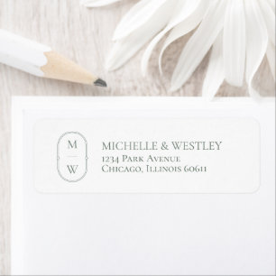 Minimal Monogram Sage Green Wedding Return Address Label