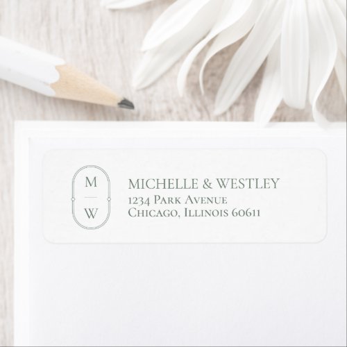 Minimal Monogram Sage Green Wedding Return Address Label