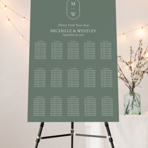 Minimal Monogram Sage Green Wedding Seating Chart Foam Board