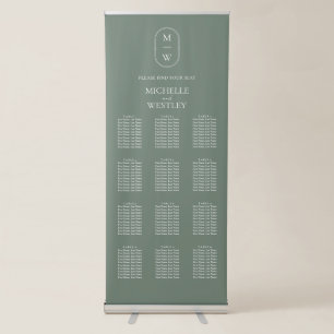 Minimal Monogram Sage Green Wedding Seating Chart Retractable Banner