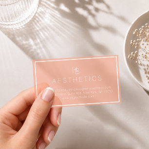 Minimal Monogram Salon Blush Peach Clear Business Cards