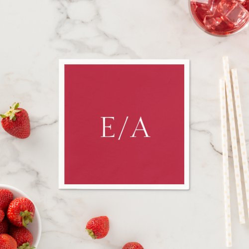 Minimal Monogram Simple Elegant Red Wedding Napkins