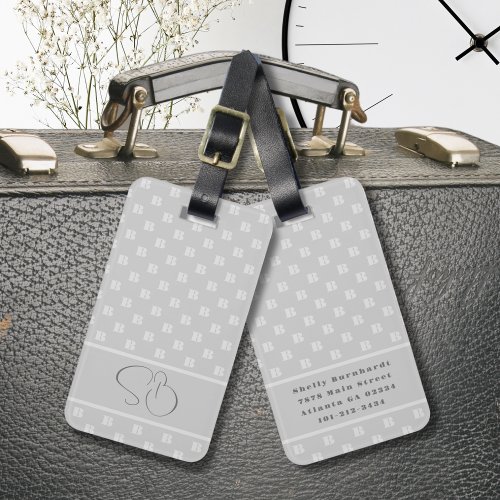 Minimal Monogram Simple Initial Gray Geometric  Luggage Tag