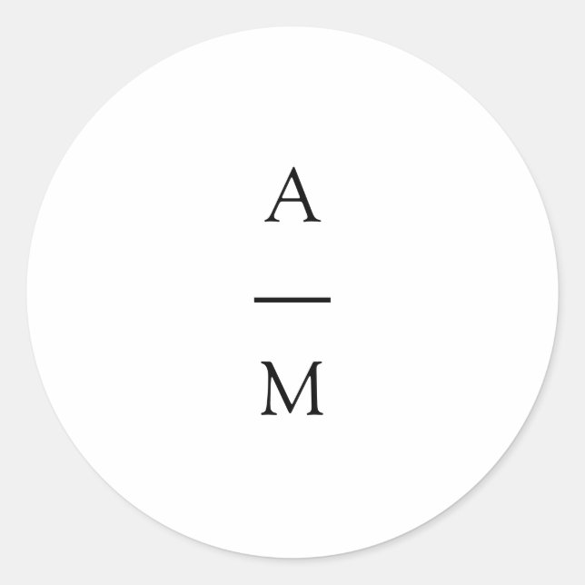 Minimal Monogram Trendy Chic Black White Wedding Classic Round Sticker (Front)