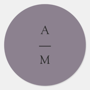 Minimal Monogram Trendy Chic Dusty Purple Wedding Classic Round Sticker