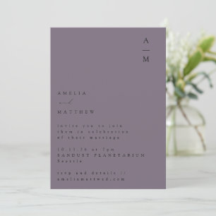 Minimal Monogram Trendy Chic Dusty Purple Wedding Invitation