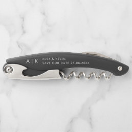 Minimal Monogram Unique Save the Date Invitation Waiter&#39;s Corkscrew