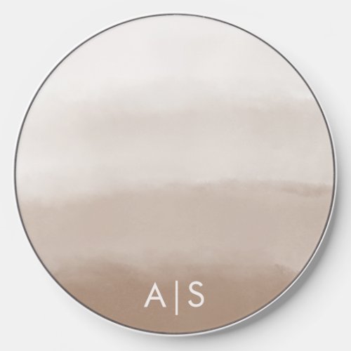 Minimal Monogram Watercolor Mushroom Brown Ombre Wireless Charger