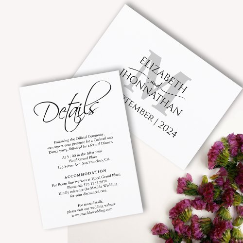 Minimal Monogram Wedding Details  Enclosure Card