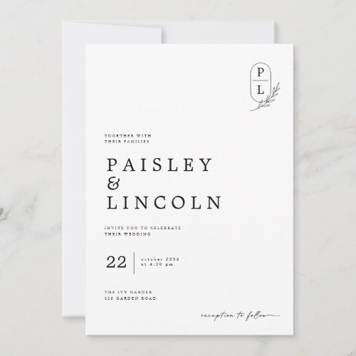 Minimal Monogram Wedding Invitation Design.