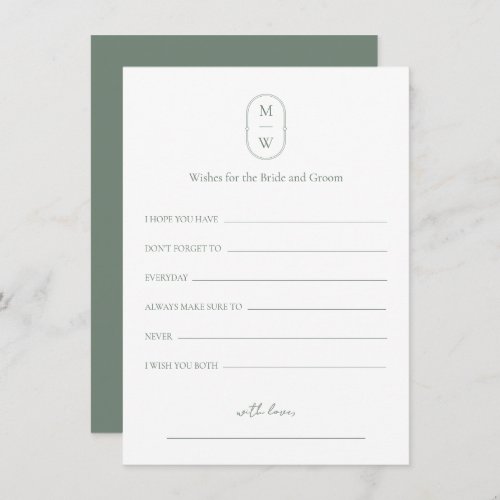 Minimal Monogram Wedding Wishes For Bride  Groom Advice Card