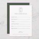 Minimal Monogram Wedding Wishes For Bride & Groom Advice Card<br><div class="desc">Minimal Monogram Moss Green Wedding Wishes For Bride & Groom Advice Card. Personalize the custom text above. You can find additional coordinating items in our "Minimalist Monogram Sage Green & Moss Green Wedding" collection. ***PLEASE NOTE: ALL OF THE WORDING AND TEXT AND BACKGROUND COLOR IS EDITABLE. You can change all...</div>