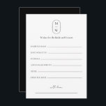 Minimal Monogram Wedding Wishes For Bride & Groom Advice Card<br><div class="desc">Minimal Monogram Wedding Wishes For Bride & Groom Advice Card. Personalize the custom text above. You can find additional coordinating items in our "Minimalist Monogram Black & White Wedding" collection. ***PLEASE NOTE: ALL OF THE WORDING AND TEXT AND BACKGROUND COLOR IS EDITABLE. You can change all of the words and...</div>