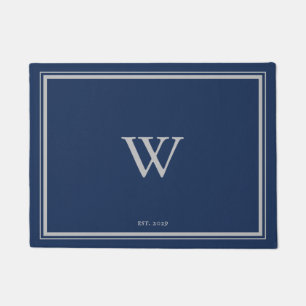 Minimal Monogram Welcome Anchor Navy   Silver Doormat