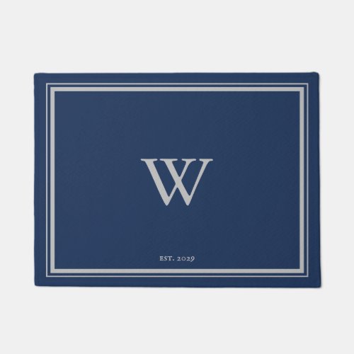 Minimal Monogram Welcome Anchor Navy  Silver Doormat