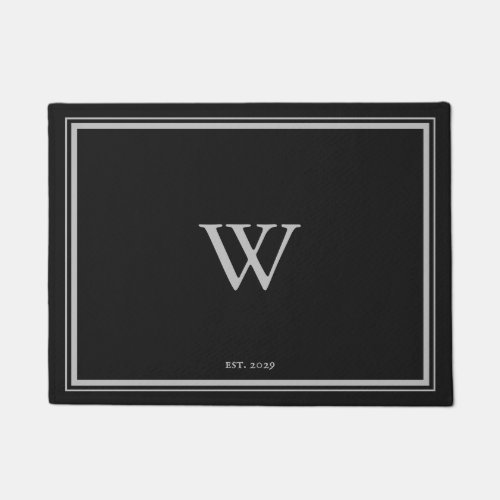 Minimal Monogram Welcome Charcoal Black  Grey Doormat