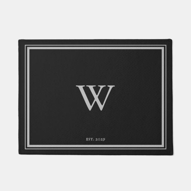 Minimal Monogram Welcome Charcoal Black | Grey Doormat (Front)