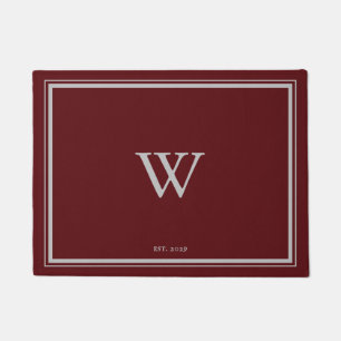 Minimal Monogram Welcome Maroon Red Grey Doormat