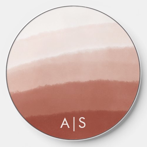 Minimal Monogrammed Watercolor Copper Rust Ombre Wireless Charger