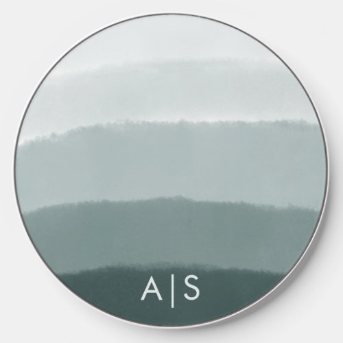 Minimal Monogrammed Watercolor Limed Spruce Ombre Wireless Charger