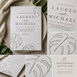 Minimal Monstera Wedding Letterpress Invitation