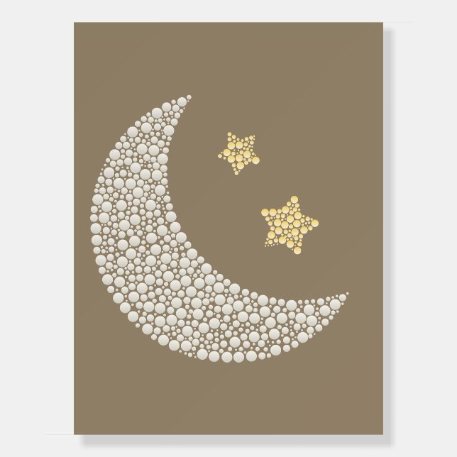 Minimal Moon & Gold Stars Celestial Art Print Foam Board (Front)
