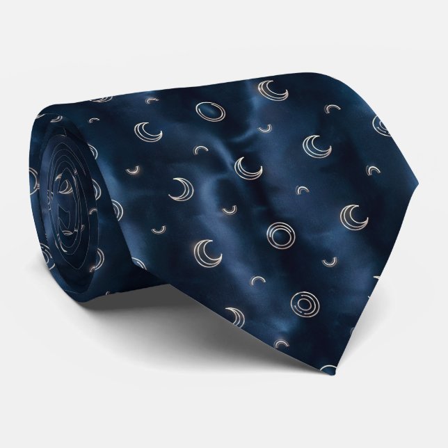 Minimal Moon Phase Pattern Neck Tie (Rolled)