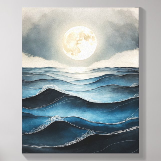 Minimal Moonrise Over Ocean Canvas Photo Tile (Front Set)
