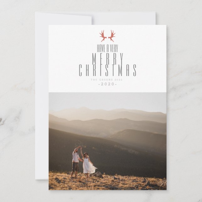 Minimal Moose Antler | Merry Christmas Photo Holiday Card (Front)