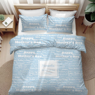 Minimal Mother’s Day Gift Blue White Typography Duvet Cover