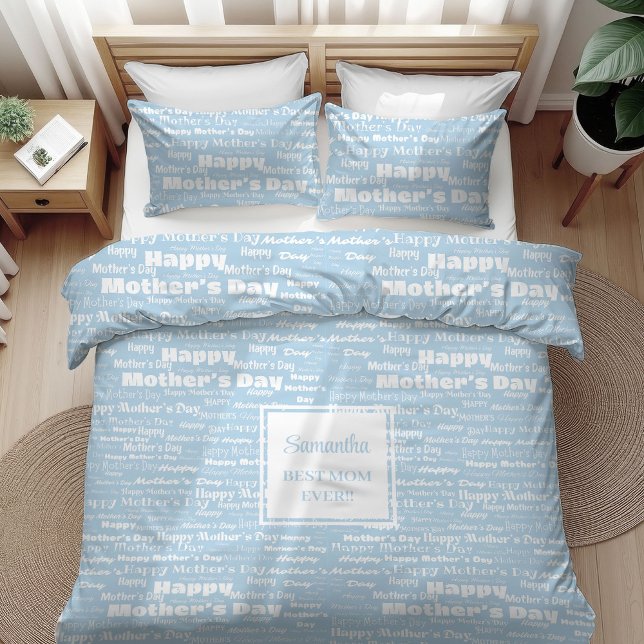Minimal Mother’s Day Gift Blue White Typography  Duvet Cover (Minimal Mother’s Day Gift Blue White Typography Duvet Cover)