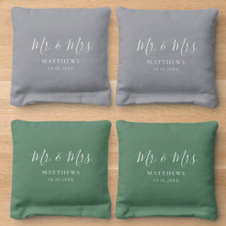 Minimal Mr. and Mrs. Sage Green Wedding Custom Cornhole Bags