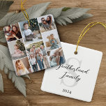 Minimal Multi Photo Collage Family Name Monogram Ceramic Ornament<br><div class="desc">Minimal and modern simple family photo gallery collage keepsake photo ornament. The design features a simple minimal design with an eight-square photo collage to display your special family photos. The reverse side is personalized with the family name,  monogram,  and year.</div>