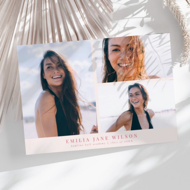 Minimal Multi Photo Graduation Pink Announcement (Creator Uploaded)