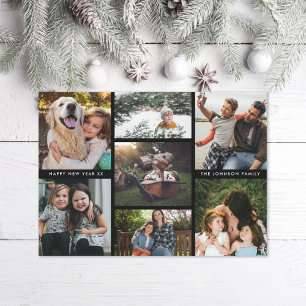 Minimal Multiphoto Simple Family Photo Collage Holiday Card