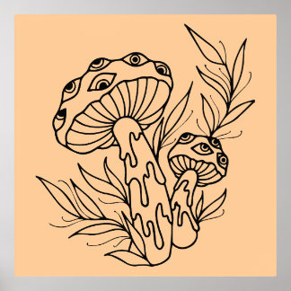 Minimal Mushroom Line Art Foil Prints