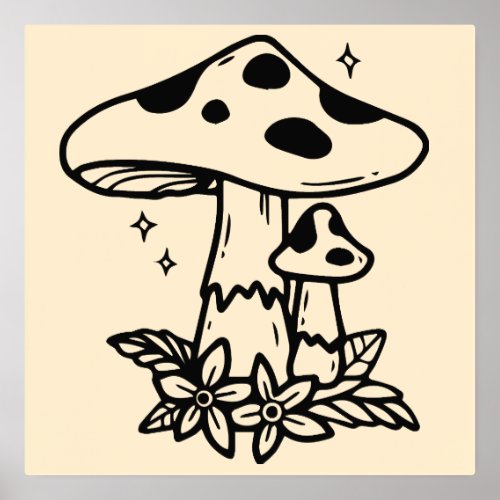 Minimal Mushroom Line Art Foil Prints