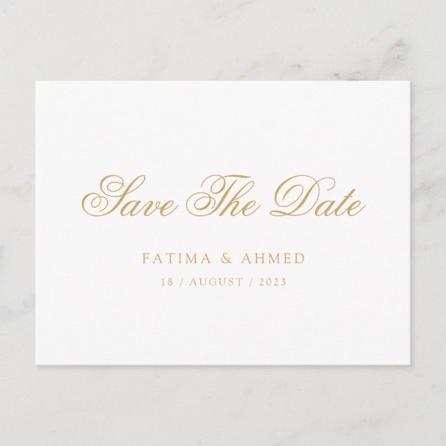 Minimal Muslim White Save The Date Announcement Postcard (Front)