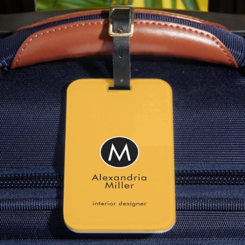 Minimal Mustard Yellow Modern Typographic Monogram Luggage Tag