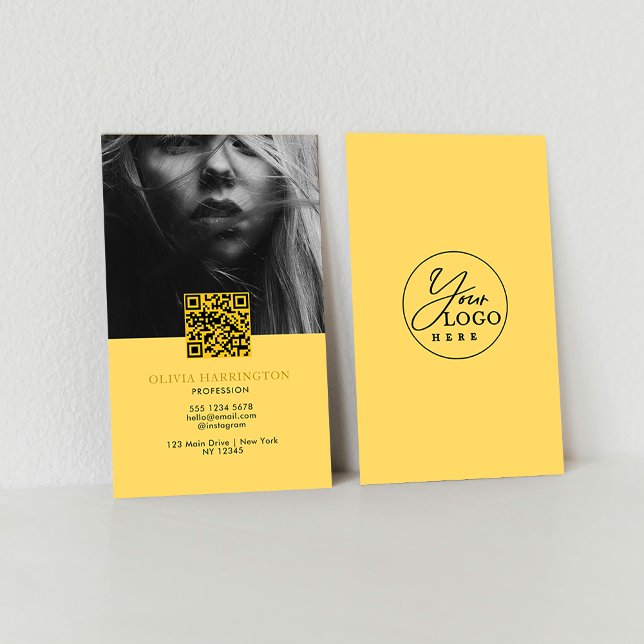 Minimal Mustard Yellow Photo QR Code Logo Business Card (Creator Uploaded)